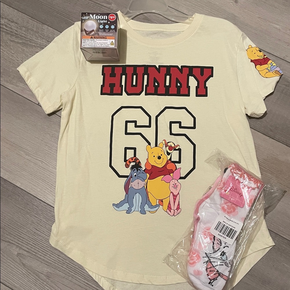 Disney Cream Short Sleeve Tee and Disney  socks.